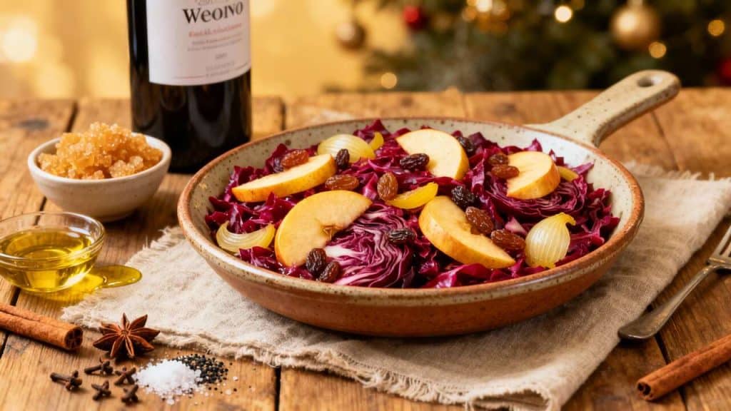 Chou rouge aux pommes, raisins et vin rouge : accompagnement idéal pour Noël