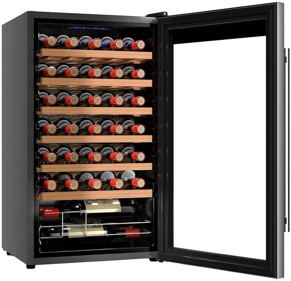 Cecotec Cave à vin 34 bouteilles Bolero grandsommelier 34030 inox compressor, 80 L, Refroidissement par compresseur, Température réglable de 5 à 18°C, Commande tactile, Affichage, LED intérieur. [Classe énergétique G]