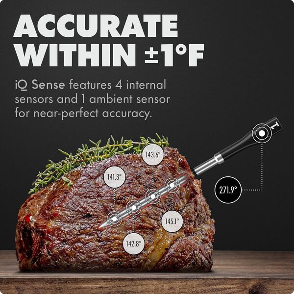 CHEF iQ Sense | Thermomètre à viande intelligent sans fil | 3 sondes ultra-fines | portée illimitée WiFi | 537,8 °C | 5 capteurs | Thermomètre alimentaire Bluetooth pour barbecue, grill, four, fumoir,