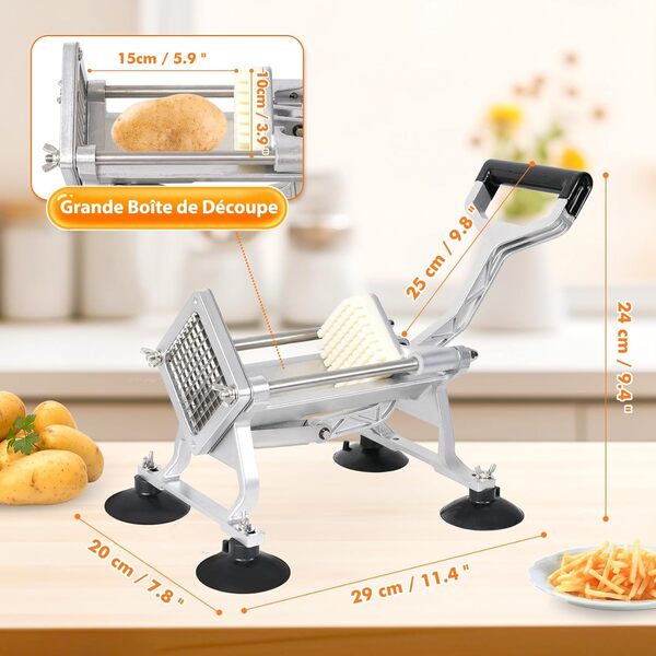 Anatole Coupe-Frites Professionnel avec 6mm 9 mm 13 mm Lames en Acier Inoxydable Coupe Pommes de Terre Frites Manuel Trancheuse de Légumes Commerciale avec Ventouses pour Carotte Oignon Pomme