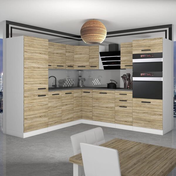 Belini Cuisine Équipée Stacy L-Forme Chêne Sonoma