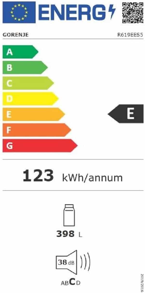 Gorenje R619 EES5 - Réfrigérateur 398L - 185cm - Refroidissement Dynamique - Inox/Argent [Classe énergétique E]