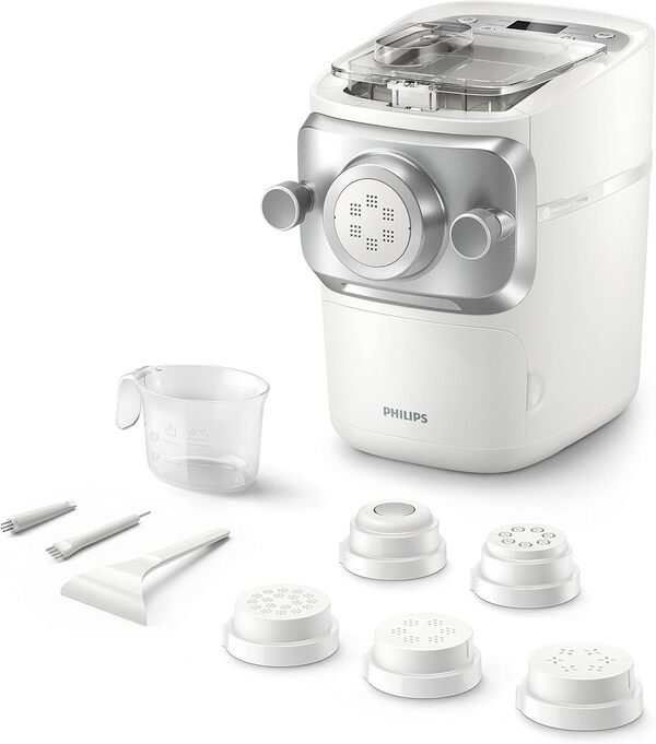 Philips Machine à Pâtes Series 7000 - Technologie ProExtrude, Entièrement Automatique, Technologie De Mélange Parfaite, 6 Disques De Mise En Forme, Blanc (HR2660/00)