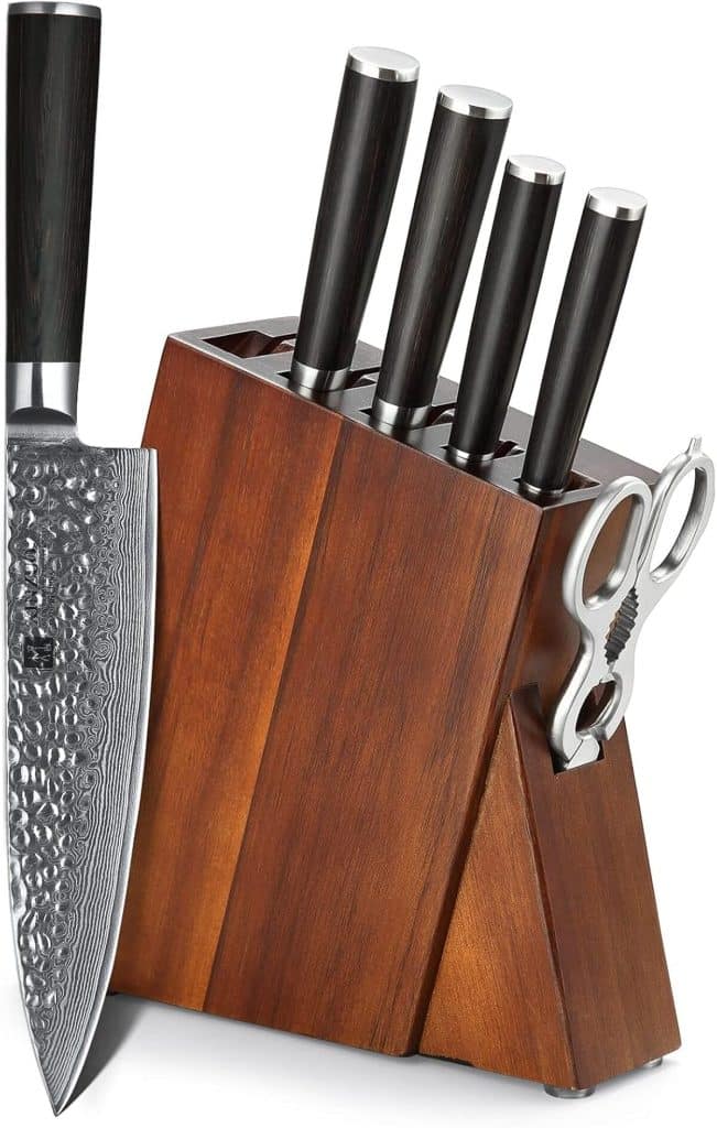 Test : ensemble de 7 couteaux de cuisine XINZUO He série avec bloc en bois acacia