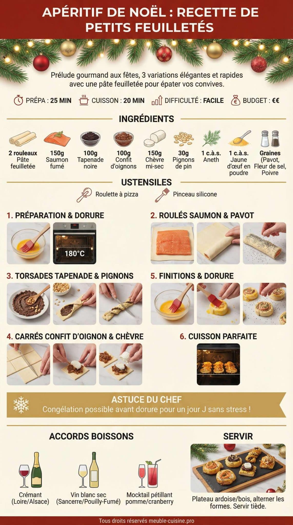 Infographie de la recette Ap&eacute;ritif de No&euml;l : recette de Petits Feuillet&eacute;s