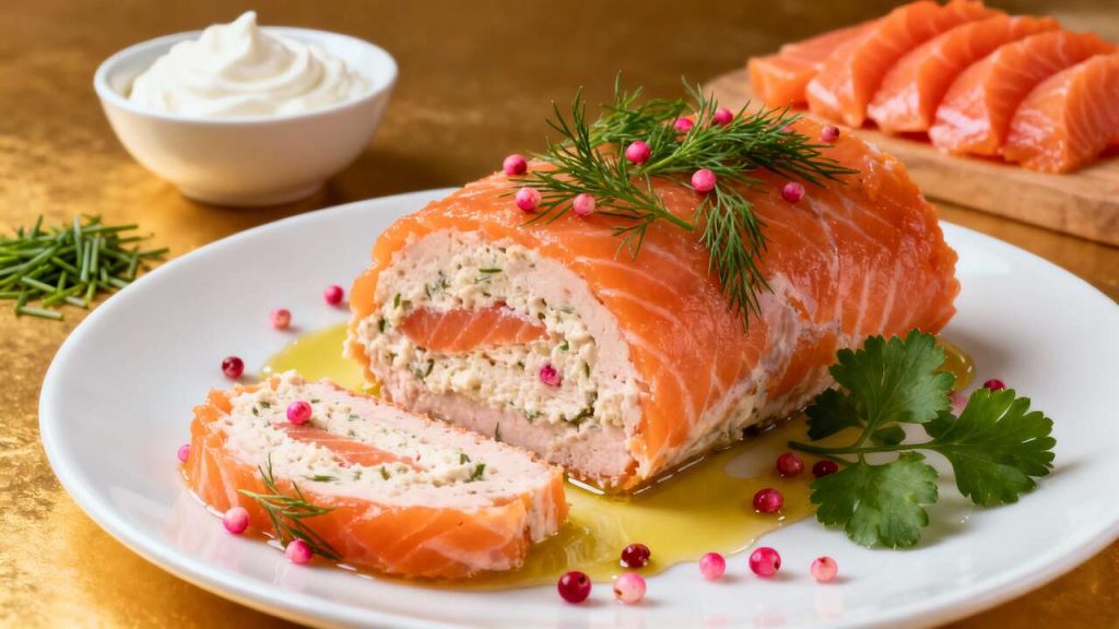 Ballotine de saumon farci : une entrée festive au mousse d'églefin et saumon fumé
