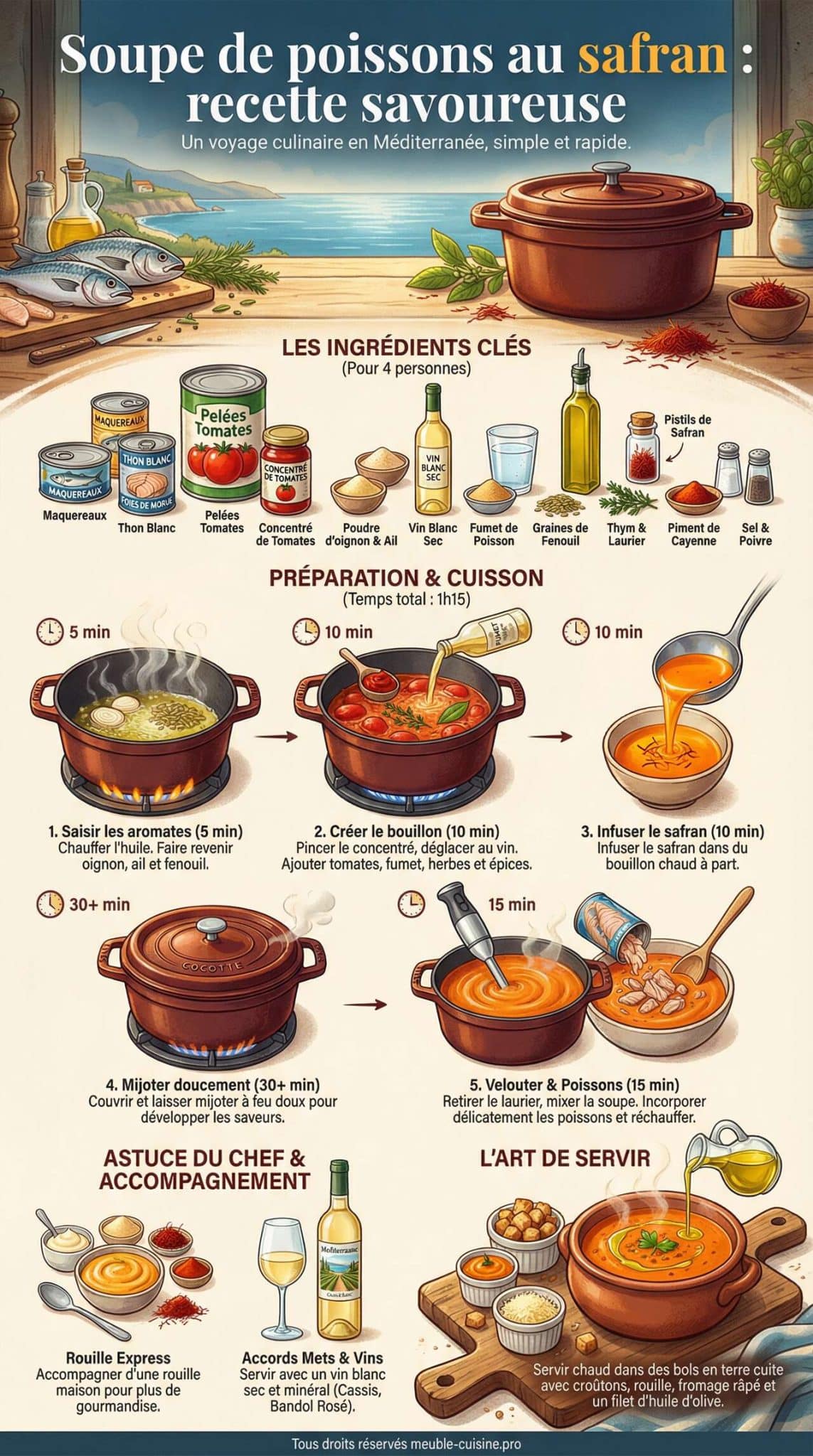 Fiche recette Soupe de poissons au safran : recette savoureuse Fiche recette Soupe de poissons au safran : recette savoureuse