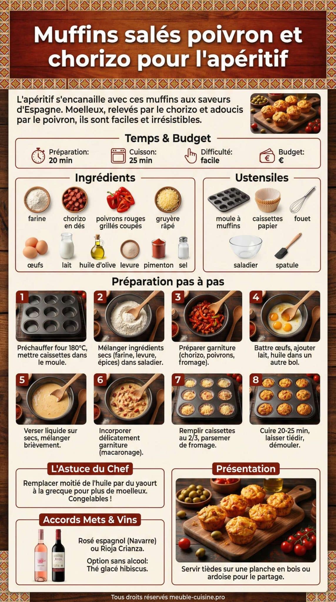 Fiche recette Muffins salés poivron et chorizo pour l'apéritif Fiche recette Muffins salés poivron et chorizo pour l'apéritif