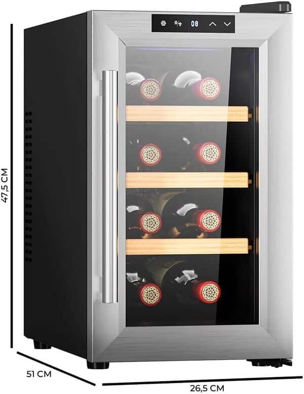 Cecotec Cave à vin 8 bouteilles Bolero GrandSommelier 830 CoolWood, Thermoélectrique, Faible niveau sonore et haute performance, Température réglable : 8-18°C, Panneau de commande tactile, Affichage [Classe énergétique E]