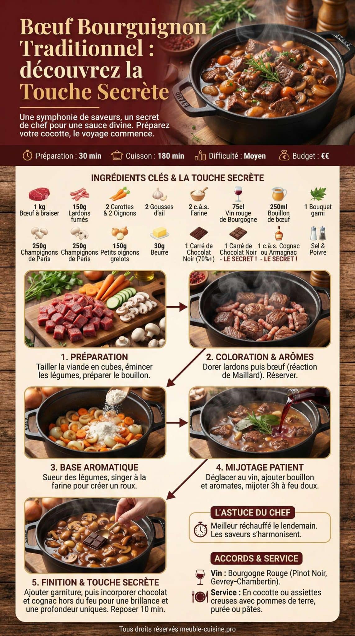 Fiche recette B&oelig;uf Bourguignon Traditionnel : d&eacute;couvrez la Touche Secr&egrave;te