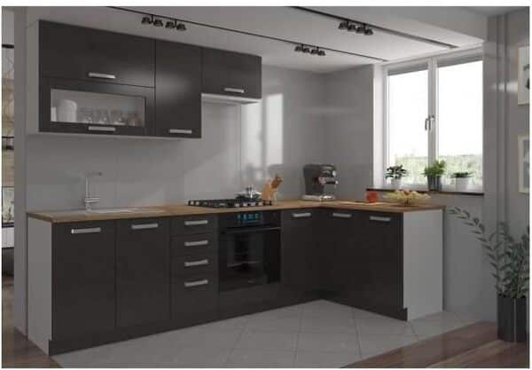 LASSEN Cuisine complete dangle 240x165 cm avec plan de travail - Gris Matera