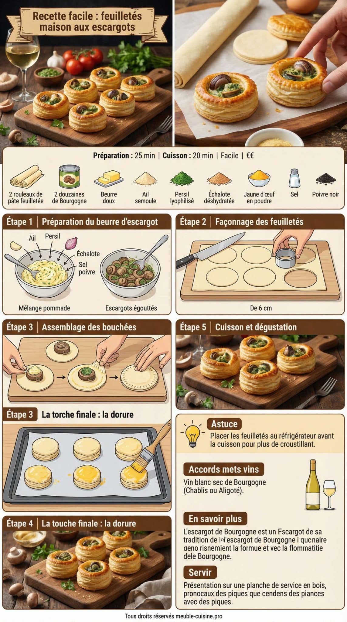 Fiche recette Recette facile : feuillet&eacute;s maison aux escargots