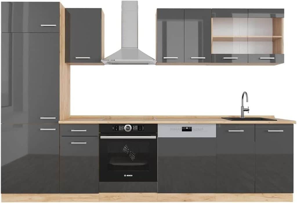 Essai Cuisine Vicco R-Line 300 cm : design anthracite et chêne doré