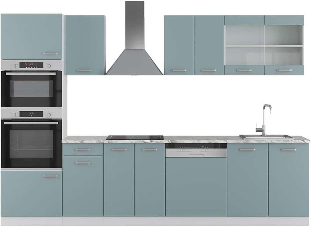 Test cuisine Vicco R-Line bleu-gris/blanc : armoire haute, 300 cm