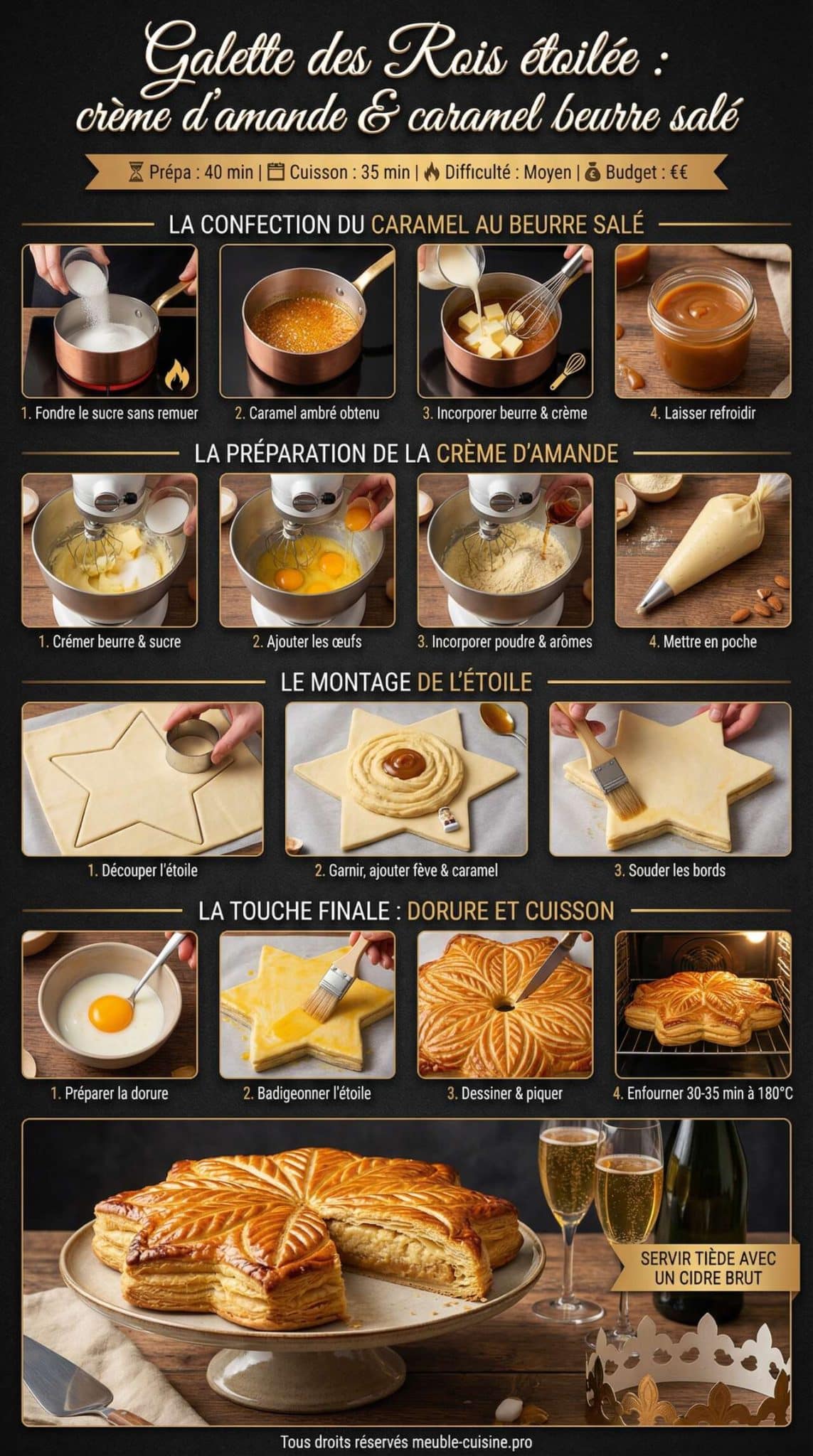 Fiche recette Galette des Rois &eacute;toil&eacute;e : cr&egrave;me d'amande & caramel beurre sal&eacute;