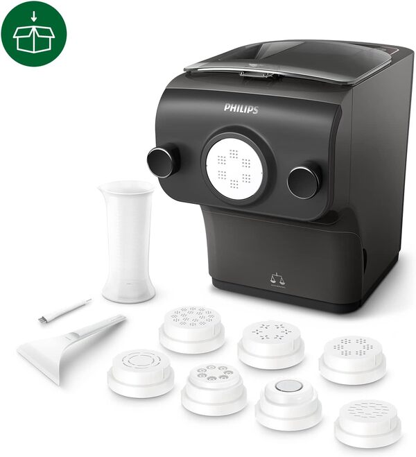 Philips Machine à Pâtes - Entièrement Automatique, Pesée Automatique, 8 Disques de Mise en Forme, Gris/Noir (HR2382/15)