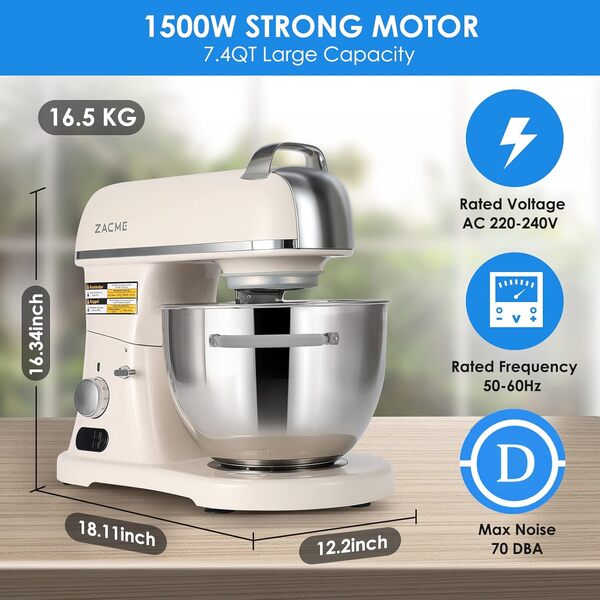 ZACME Patissier - Robot de Cuisine Multifonctions 1500W 7L, Pétrin Professionnel,11 Vitesses Robot de Cuisine Multifonction, un usage commercial[Classe énergétique A+++]