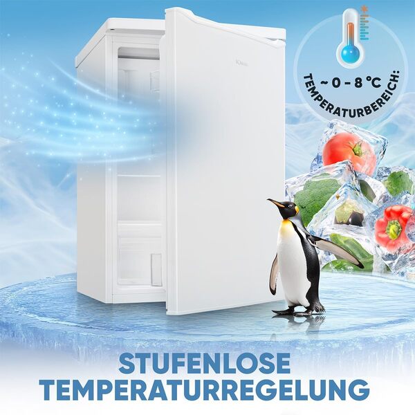 Bomann Réfrigérateur 109L Blanc KS7251 - Réfrigérateur 95L, Congélateur 14L, Éclairage LED, Contrôle de Température, 2 Étagères en Verre, Bac à Glaçons, 37 dB [Classe énergétique C]