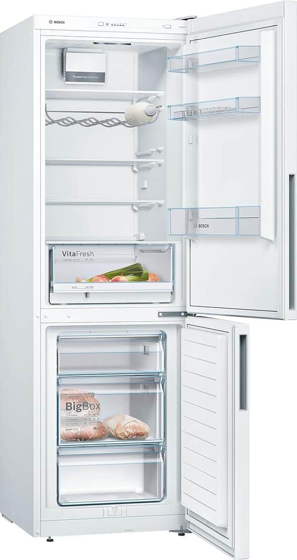 Bosch KGV36VWEAS Série 4, Réfrigérateur combiné pose-libre - 308 L - H 186 X L 60 cm - Blanc [Classe énergétique E]