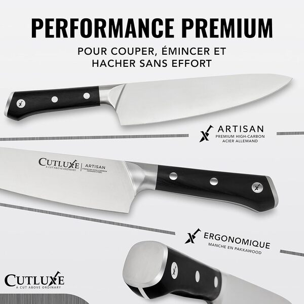 Cutluxe Set Couteau Cuisine Professionnelle – 5 Pièces Couteaux de Cuisine – Acier Allemand de Haute Qualité, Lame Ultra Tranchante, Pleine Soie, Poignées Ergonomiques – Série Artisan