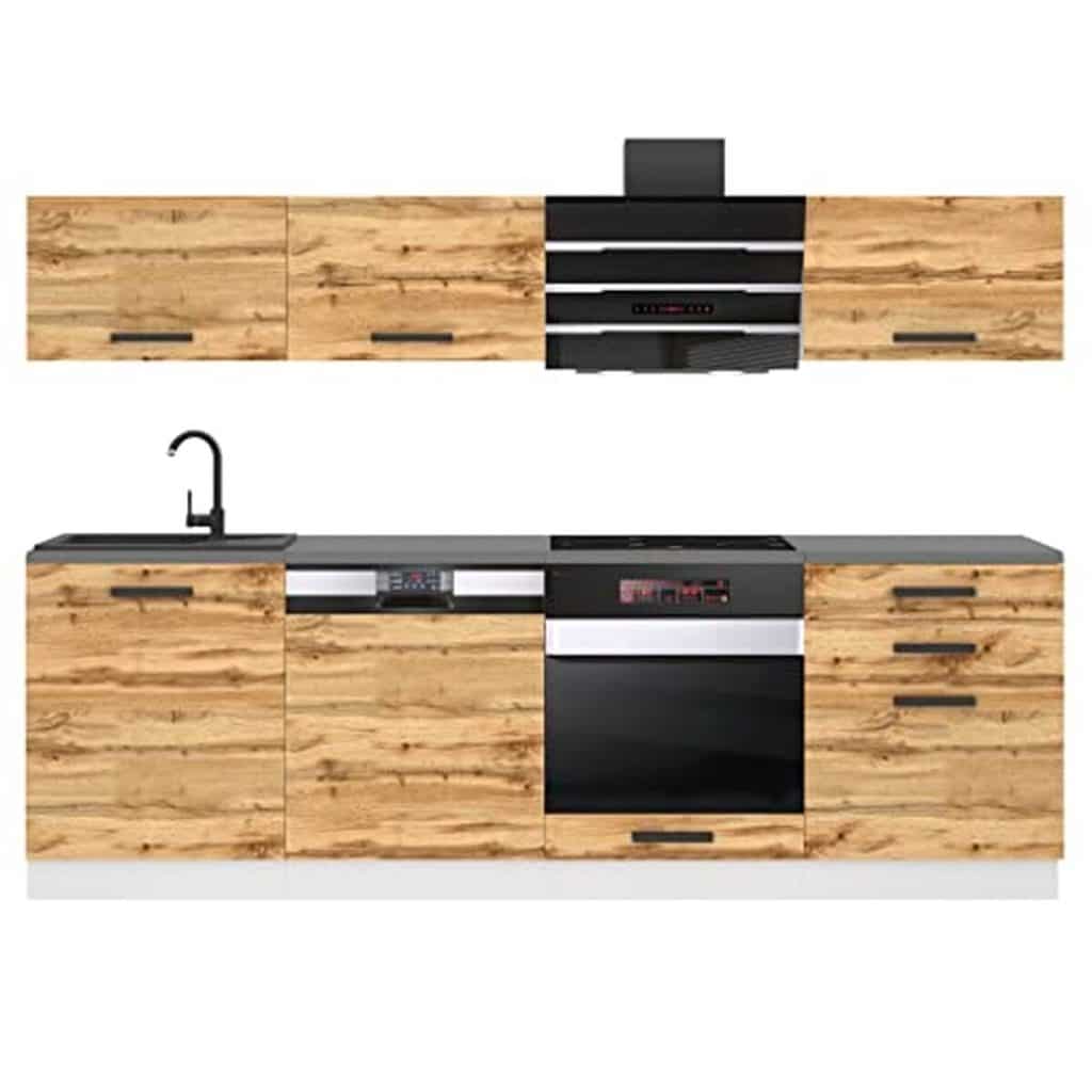 Test : cuisine équipée complète Belini Linda 240 cm chêne Wotan