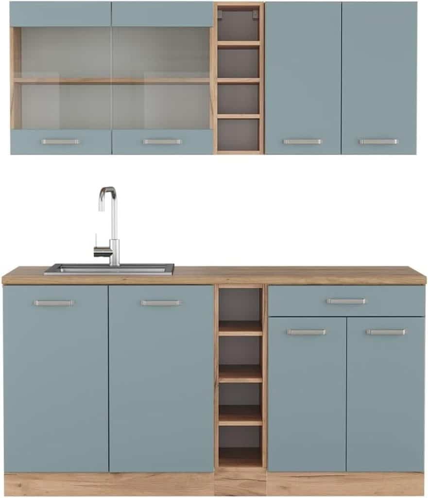 Test de la cuisine Vicco R-Line : compact et stylée en bleu-gris et chêne
