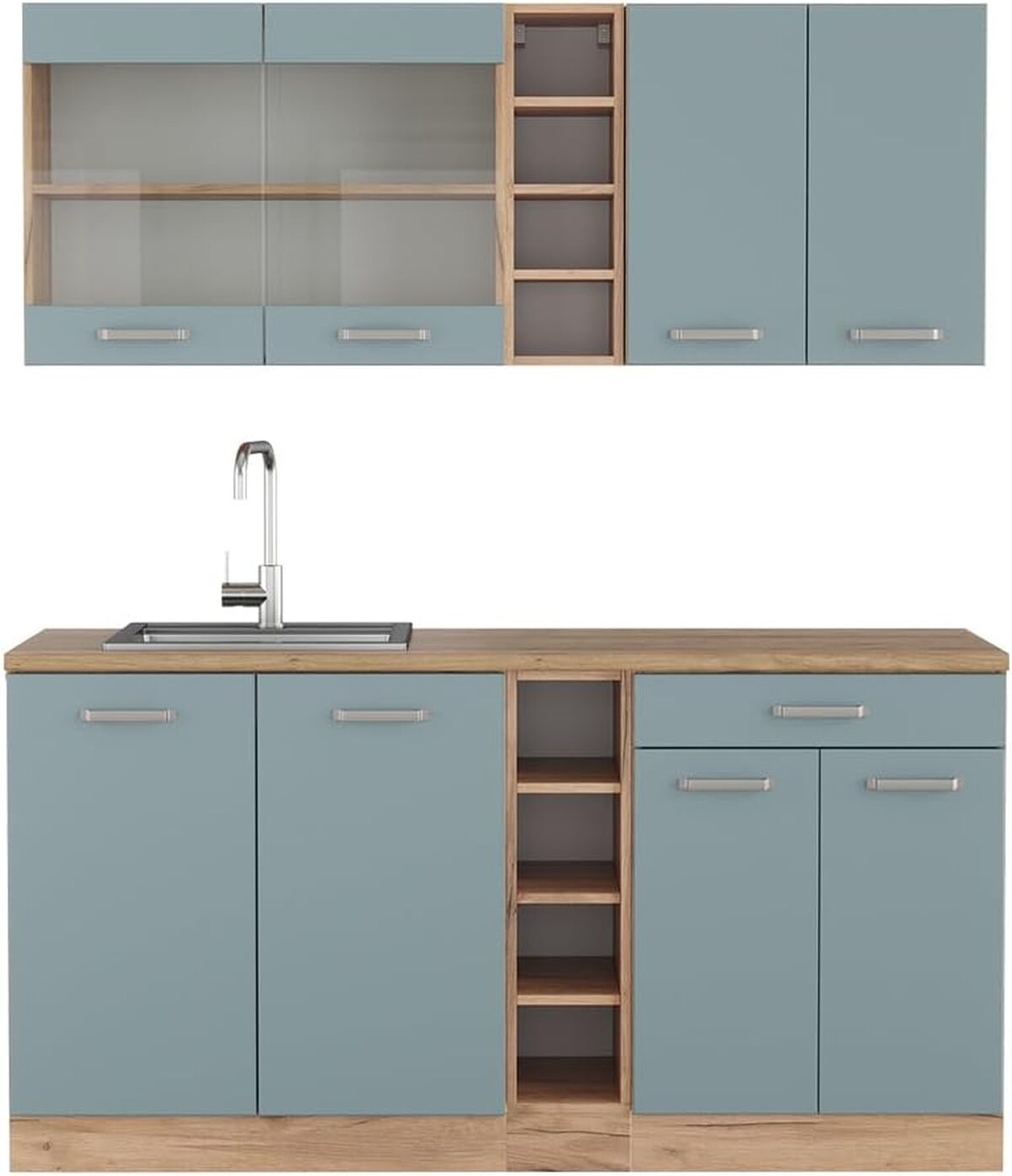 Test de la cuisine Vicco R-Line : compact et stylée en bleu-gris et chêne