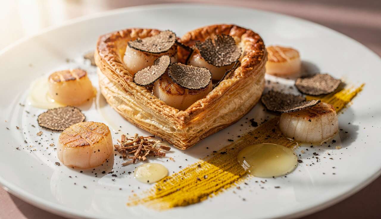 Recette de cœur feuilleté aux noix de Saint-Jacques et truffes pour la Saint-Valentin