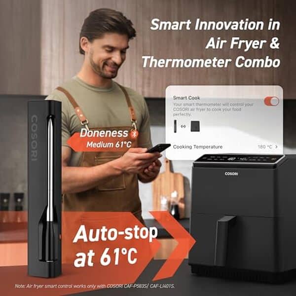Découvrez notre avis sur le thermomètre à viande intelligent Cosori, évaluant sa performance sans fil sur une distance de 50 mètres.