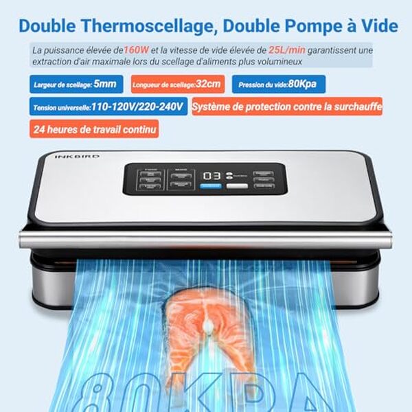 Découvrez notre analyse détaillée de la machine sous vide Inkbird, 160 watts, double pompe, 20L/min : efficacité, puissance et praticité au rendez-vous pour mieux conserver vos aliments.