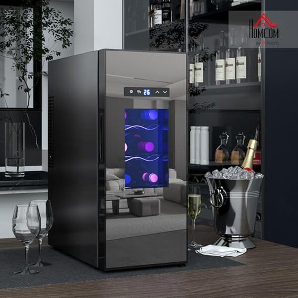 Découvrez le réfrigérateur cave à vin HOMCOM de 30L : design élégant et espace optimal pour préserver vos 12 bouteilles de vin préférées dans un environnement silencieux et tempéré.