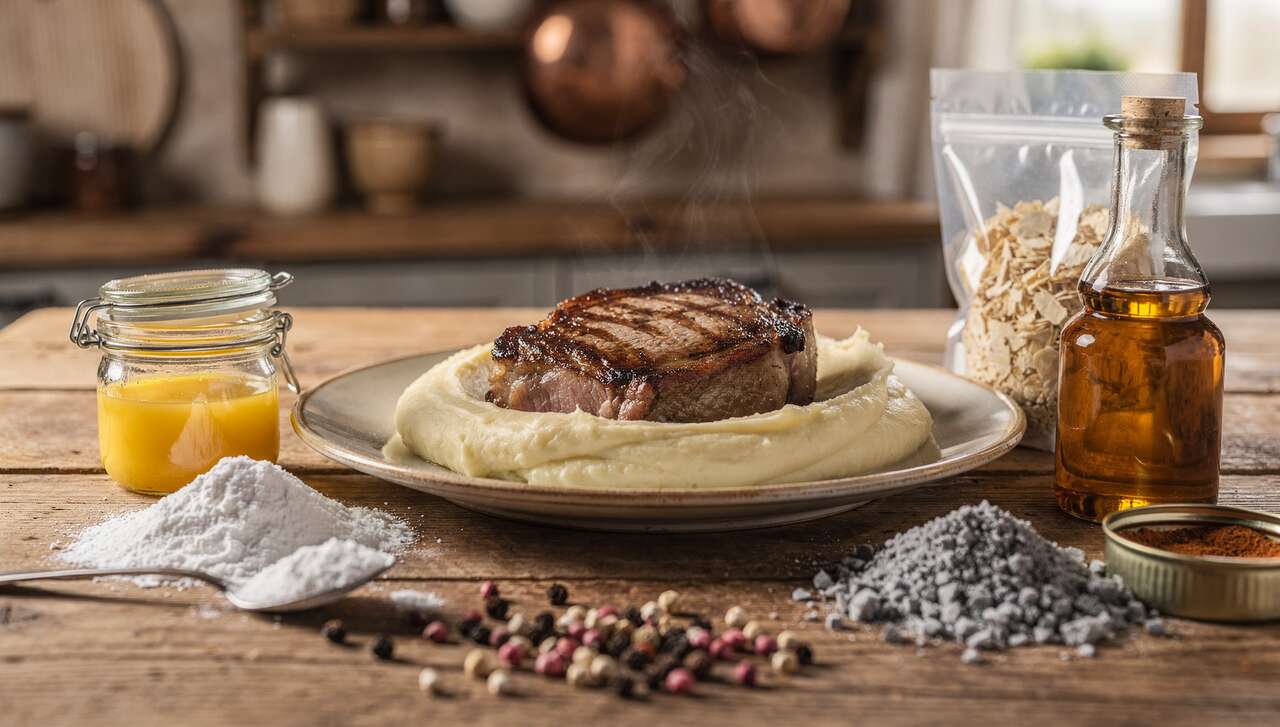 Côte de porc noir de gascogne et purée de céleri boule : recette gourmet