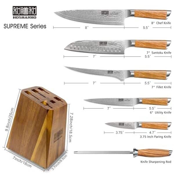 Découvrez notre test complet du bloc de couteaux de cuisine Damas Hoshanho 7 pièces : design, tranchant et durabilité pour votre cuisine.