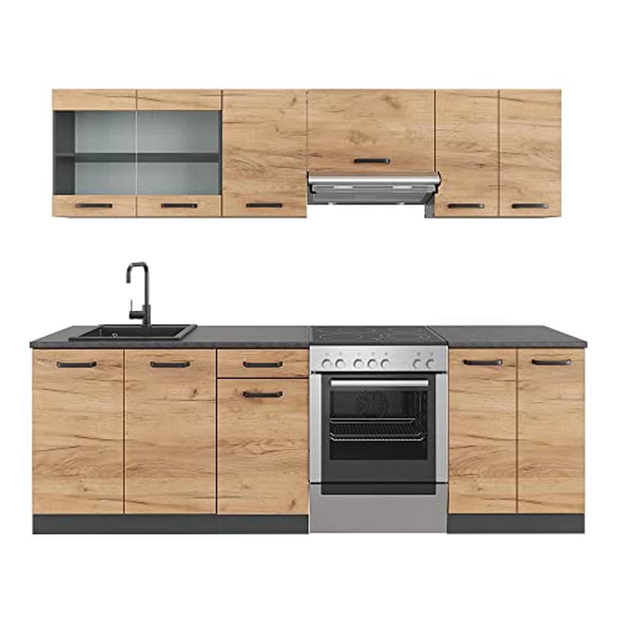 Test Vicco cuisine Raul 240 cm : chêne doré et anthracite
