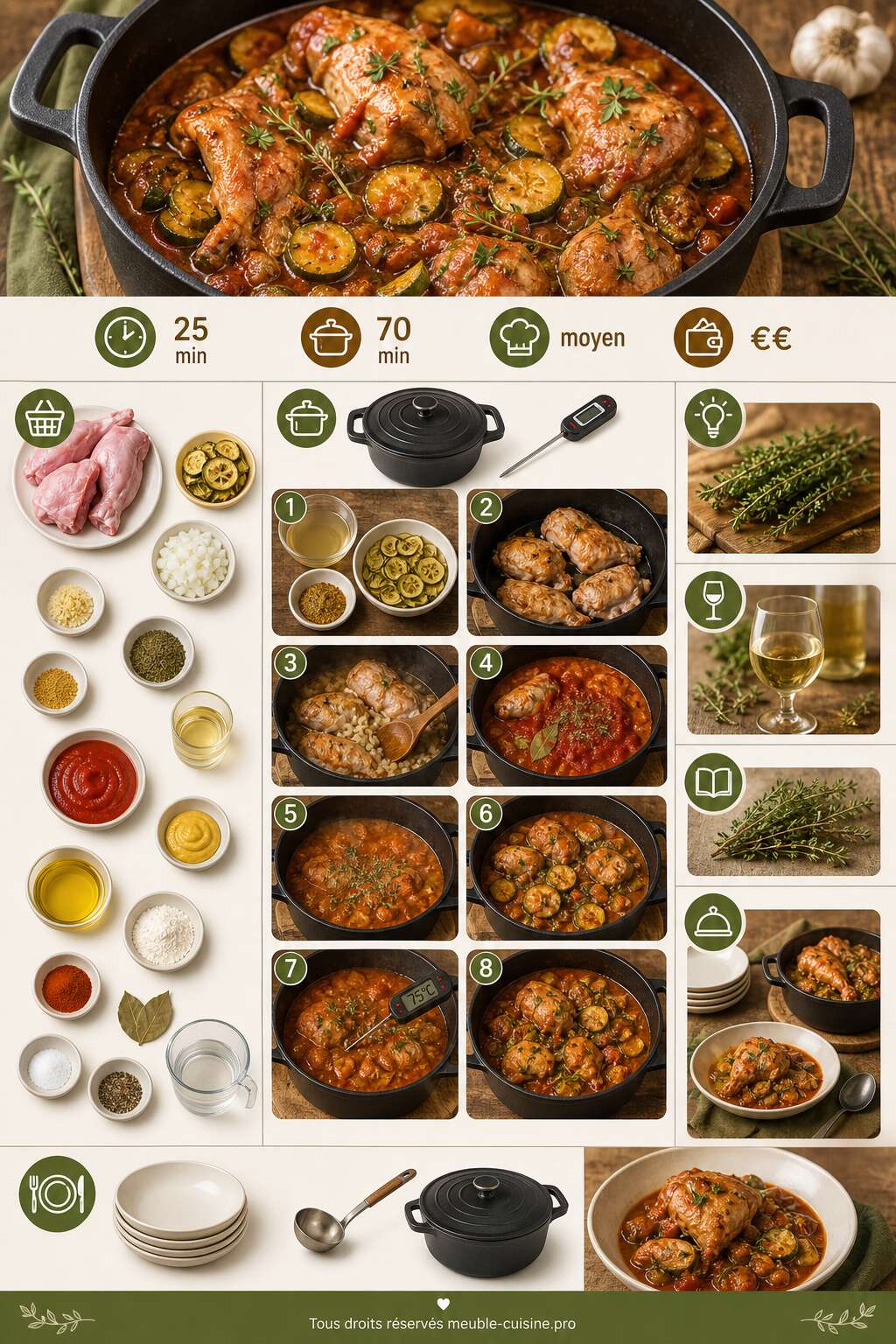 Fiche recette Lapin aux courgettes et serpolet : recette mijot&eacute;e parfum&eacute;e