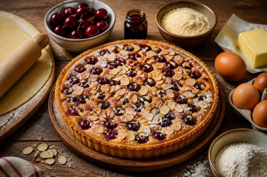 Tarte amandine aux cerises du jardin : recette gourmande