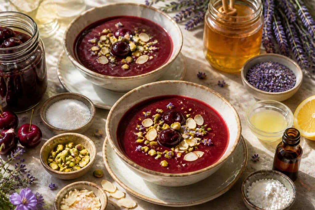 Soupe de cerises noires à la lavande : recette estivale éclatante