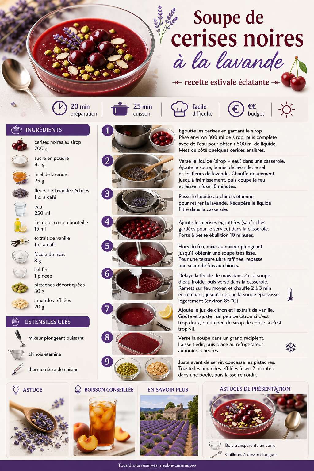 Fiche recette Soupe de cerises noires &agrave; la lavande : recette estivale &eacute;clatante