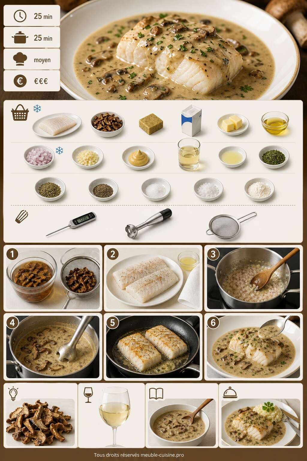 Fiche recette Dos de cabillaud aux c&egrave;pes : une recette gourmande