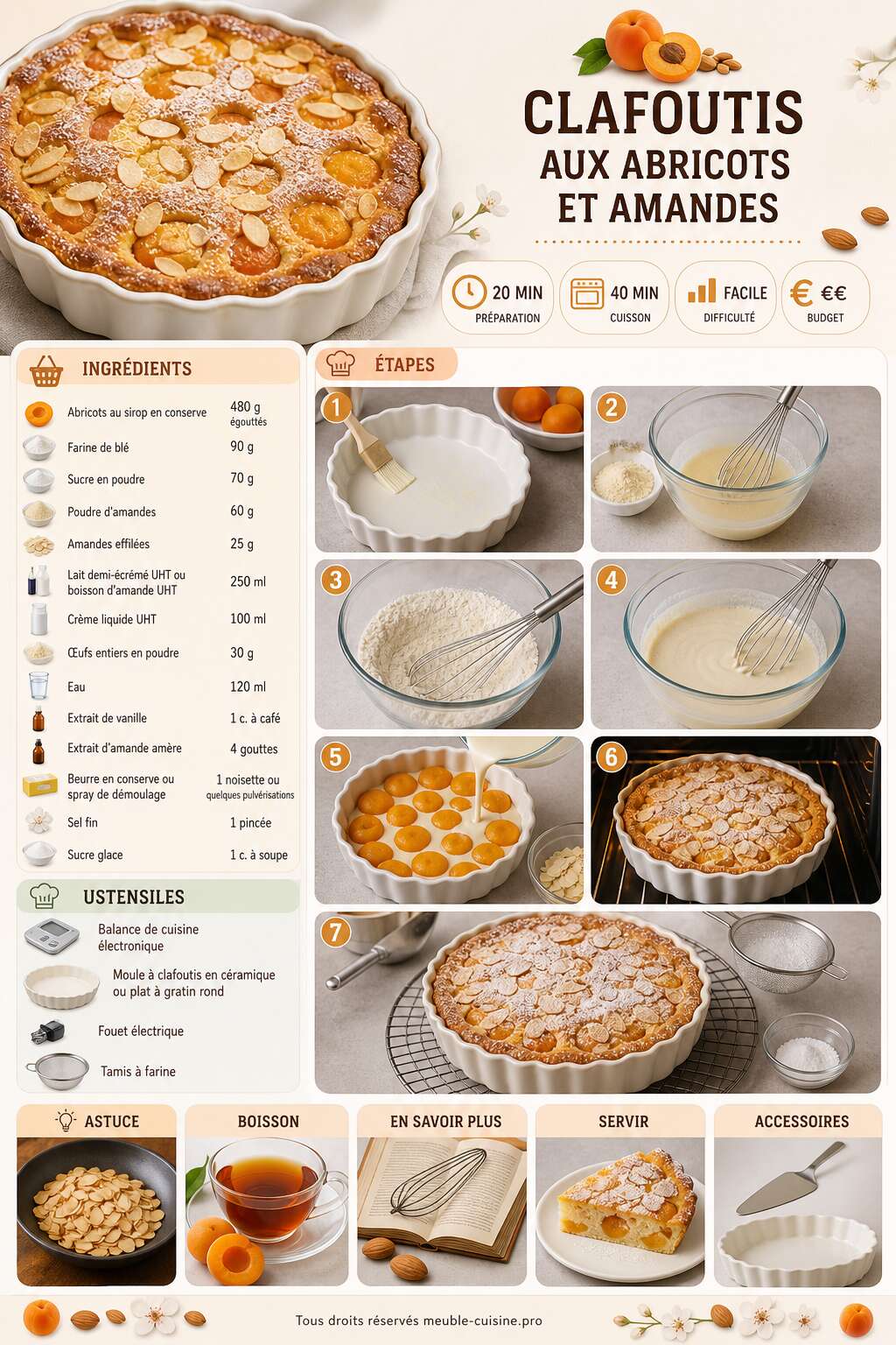 Fiche recette Clafoutis aux abricots et amandes : recette gourmande Fiche recette Clafoutis aux abricots et amandes : recette gourmande