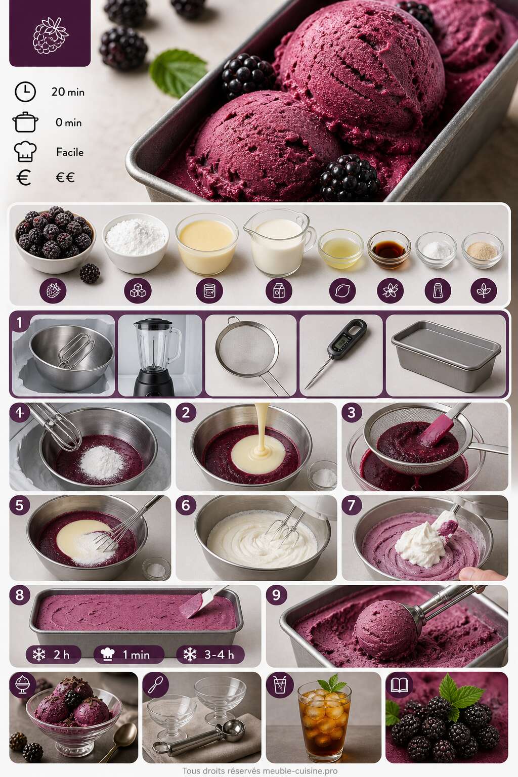 Fiche recette Glace à la mûre sans sorbetière : recette facile et rapide Fiche recette Glace à la mûre sans sorbetière : recette facile et rapide